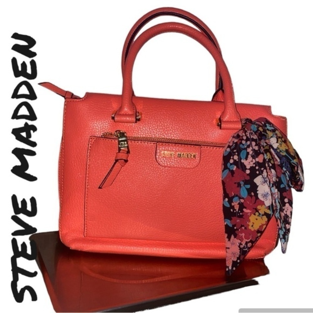 Steve Madden Pink Coral Satchel Handbag Scarf NWOT